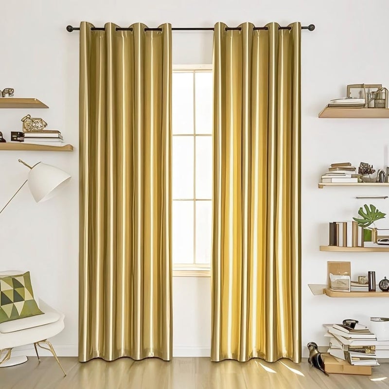 MYRU 1 Pair Semi-Blackout Gold Curtains for Living Room Bedroom Grommet Top Golden Curtains for Windows (Shiny Gold, 2 x 52 x 96 Inch) - Image 1